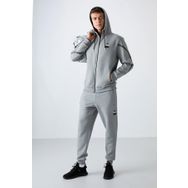 Tommy Life 85236 Gri Melanj Pamuklu Kalın Yumuşak Dokulu Comfort Fit Baskılı Erkek Eşofman Takımı
