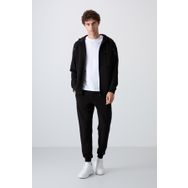 Tommy Life 85236 Siyah Pamuklu Kalın Yumuşak Dokulu Comfort Fit Baskılı Erkek Eşofman Takımı
