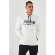 Tommy Life 87839 Ekru Nakışlı Kanguru Cep Standart Kalıp Kapüşonlu Erkek Sweatshirt