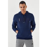 Tommy Life 87839 İndigo Nakışlı Kanguru Cep Standart Kalıp Kapüşonlu Erkek Sweatshirt