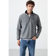 Tommy Life 87891 Gri Melanj Erkek Yarım Fermuarlı Sweatshirt Slim Fit Dik Yaka Polar