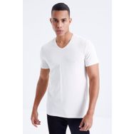 Tommy Life 87912 Basic Kısa Kol Standart Kalıp V Yaka Ekru Erkek T-Shirt