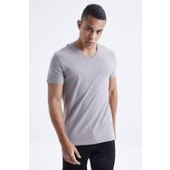 Tommy Life 87912 Basic Kısa Kol Standart Kalıp V Yaka Gri Erkek T-Shirt