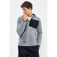 Tommy Life 87996 Gri Melanj Erkek Nakışlı Yarım Fermuar Kapüşonlu Standart Kalıp Polar Sweatshirt