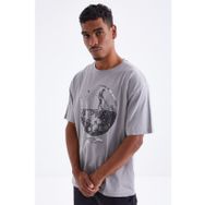 Tommy Life 88098 Baskılı O Yaka Gri Erkek Oversize T-Shirt