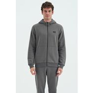 Tommy Life 88139 Koyu Gri Fermuarlı Kapüşonlu Cep Detaylı Şardonlu Rahat Kalıp Erkek Sweatshirt