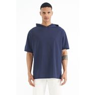 Tommy Life 88179 İndigo Kapüşonlu Kol Etiket Detaylı Oversize Erkek T-Shirt