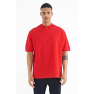 Tommy Life 88179 Kırmızı Kapüşonlu Kol Etiket Detaylı Oversize Erkek T-shirt
