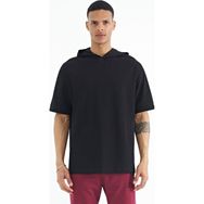 Tommy Life 88179 Siyah Kapüşonlu Kol Etiket Detaylı Oversize Erkek T-Shirt