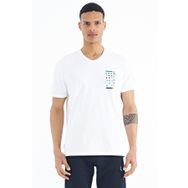 Tommy Life 88186 Beyaz Baskı Detaylı V Yaka Standart Kalıp Erkek T-Shirt