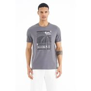 Tommy Life 88190 Koyu Gri Slogan Baskılı O Yaka Standart Kalıp Erkek T-shirt