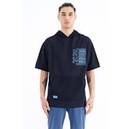 Tommy Life 88196 Lacivert Kapüşonlu Baskılı Kanguru Cepli Oversize Erkek T-shirt