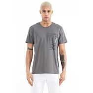 Tommy Life 88208 Koyu Gri Minimal Yazı Baskılı O Yaka Standart Kalıp Erkek T-Shirt