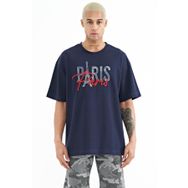 Tommy Life 88223 İndigo Yazı Nakışlı O Yaka Oversize Erkek T-shirt