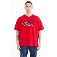 Tommy Life 88223 Kırmızı Yazı Nakışlı O Yaka Oversize Erkek T-shirt