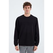 Tommy Life 88270 Siyah O Yaka Ön Dikiş Detaylı Basic Rahat Kalıp Erkek Sweatshirt