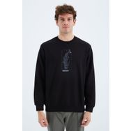 Tommy Life 88283 Siyah O Yaka Baskı Detaylı Rahat Kalıp Erkek Sweatshirt