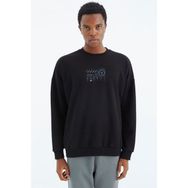 Tommy Life 88284 Siyah O Yaka Baskı Detaylı Rahat Kalıp Erkek Sweatshirt