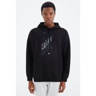 Tommy Life 88285 Siyah Kapüşonlu Baskı Detaylı Rahat Kalıp Erkek Sweatshirt