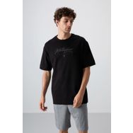 Tommy Life 88320 Siyah Pamuklu Kalın Yumuşak Dokulu Oversize Fit Baskılı Erkek T-Shirt