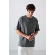 Tommy Life 88321 Haki Pamuklu Kalın Yumuşak Dokulu Oversize Fit Baskılı Erkek T-Shirt