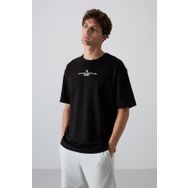 Tommy Life 88321 Siyah Beyaz Pamuklu Kalın Yumuşak Dokulu Oversize Fit Baskılı Erkek T-Shirt