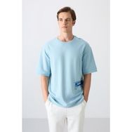 Tommy Life 88322 Açık Mavi Pamuklu Kalın Yumuşak Dokulu Oversize Fit Baskılı Erkek T-Shirt