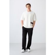 Tommy Life 88322 Ekru Pamuklu Kalin Yumusak Dokulu Oversize Fit Baskili Erkek T-Shirt