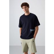 Tommy Life 88322 Lacivert Pamuklu Kalın Yumuşak Dokulu Oversize Fit Baskılı Erkek T-Shirt