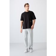 Tommy Life 88322 Siyah Pamuklu Kalin Yumusak Dokulu Oversize Fit Baskili Erkek T-Shirt