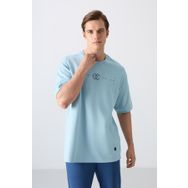 Tommy Life 88323 Açık Mavi Pamuklu Kalın Yumuşak Dokulu Oversize Fit Baskılı Erkek T-Shirt