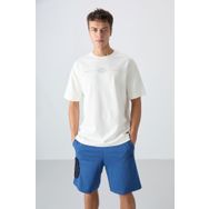 Tommy Life 88323 Ekru Pamuklu Kalın Yumuşak Dokulu Oversize Fit Baskılı Erkek T-Shirt