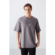 Tommy Life 88325 Koyu Gri Pamuklu Kalın Yumuşak Dokulu Oversize Fit Baskılı Erkek T-Shirt