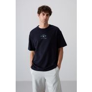 Tommy Life 88325 Lacivert Pamuklu Kalın Yumuşak Dokulu Oversize Fit Baskılı Erkek T-Shirt