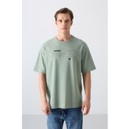 Tommy Life 88326 Açık Yeşil Pamuklu Kalın Yumuşak Dokulu Oversize Fit Baskılı Erkek T-Shirt
