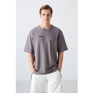 Tommy Life 88326 Koyu Gri Pamuklu Kalın Yumuşak Dokulu Oversize Fit Baskılı Erkek T-Shirt