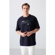 Tommy Life 88326 Lacivert Pamuklu Kalın Yumuşak Dokulu Oversize Fit Baskılı Erkek T-Shirt