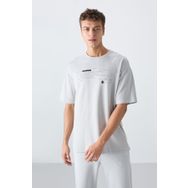 Tommy Life 88326 Taş Pamuklu Kalın Yumuşak Dokulu Oversize Fit Baskılı Erkek T-Shirt