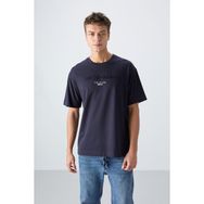 Tommy Life 88328 Lacivert Pamuklu Kalın Yumuşak Dokulu Oversize Fit Baskılı Erkek T-Shirt
