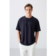 Tommy Life 88329 Lacivert Pamuklu Kalın Yumuşak Dokulu Oversize Fit Baskılı Erkek T-Shirt