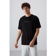 Tommy Life 88329 Siyah Pamuklu Kalın Yumuşak Dokulu Oversize Fit Baskılı Erkek T-Shirt