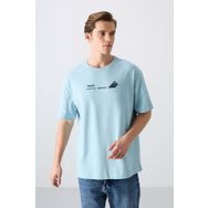 Tommy Life 88330 Açık Mavi Pamuklu Kalın Yumuşak Dokulu Oversize Fit Baskılı Erkek T-Shirt