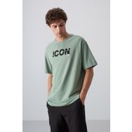 Tommy Life 88331 Açık Yeşil Pamuklu Kalın Yumuşak Dokulu Oversize Fit Baskılı Erkek T-Shirt