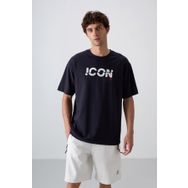 Tommy Life 88331 Lacivert Pamuklu Kalın Yumuşak Dokulu Oversize Fit Baskılı Erkek T-Shirt