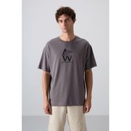 Tommy Life 88332 Koyu Gri Pamuklu Kalın Yumuşak Dokulu Oversize Fit Baskılı Erkek T-shirt