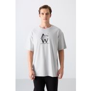Tommy Life 88332 Taş Pamuklu Kalın Yumuşak Dokulu Oversize Fit Baskılı Erkek T-Shirt