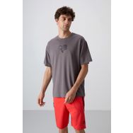 Tommy Life 88333 Koyu Gri Pamuklu Kalın Yumuşak Dokulu Oversize Fit Baskılı Erkek T-Shirt
