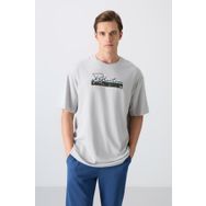 Tommy Life 88334 Taş Pamuklu Kalın Yumuşak Dokulu Oversize Fit Baskılı Erkek T-Shirt