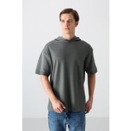 Tommy Life 88335 Haki Pamuklu Kalın Yüzeyi Dokulu Oversize Fit Basic Erkek T-Shirt