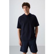 Tommy Life 88335 Lacivert Pamuklu Kalın Yüzeyi Dokulu Oversize Fit Basic Erkek T-Shirt